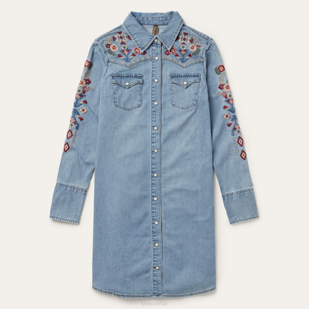 Stetson Embroidered Denim Shirt Dress Blue Women Apparel 00LX445