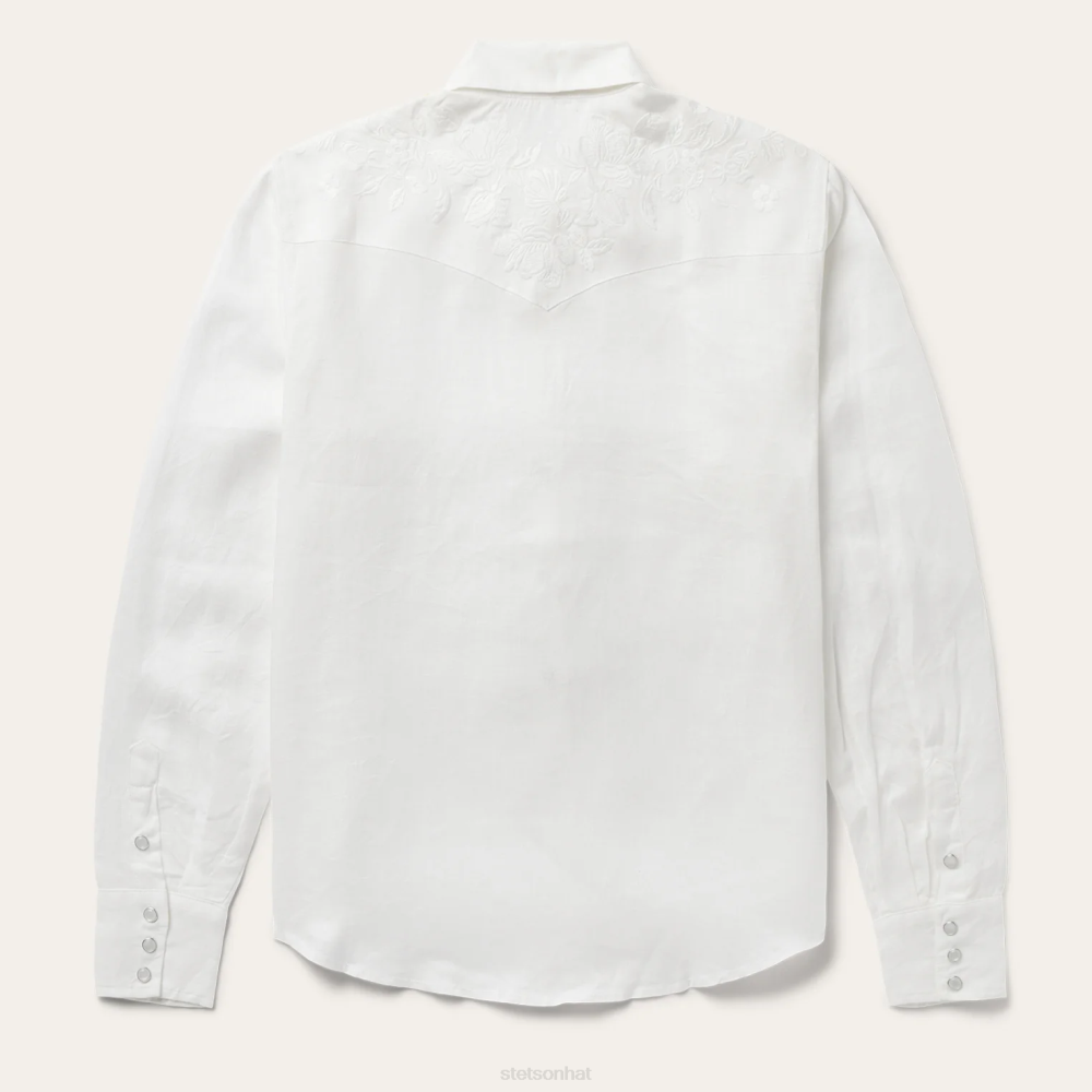Stetson Embroidered Tonal Stripe Linen Blouse White Women Apparel 00LX428