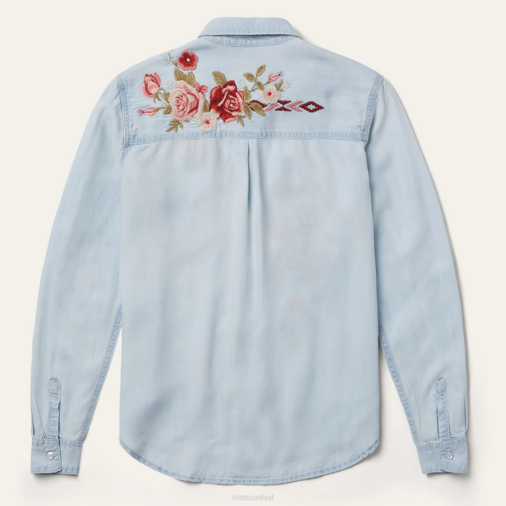 Stetson Long-Sleeved Embroidered Blouse Blue Women Apparel 00LX463