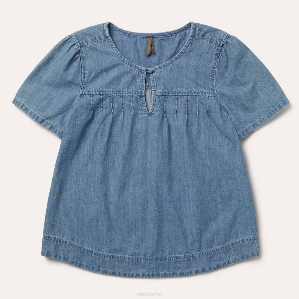 Stetson Short-Sleeved Denim Blouse Blue Women Apparel 00LX458