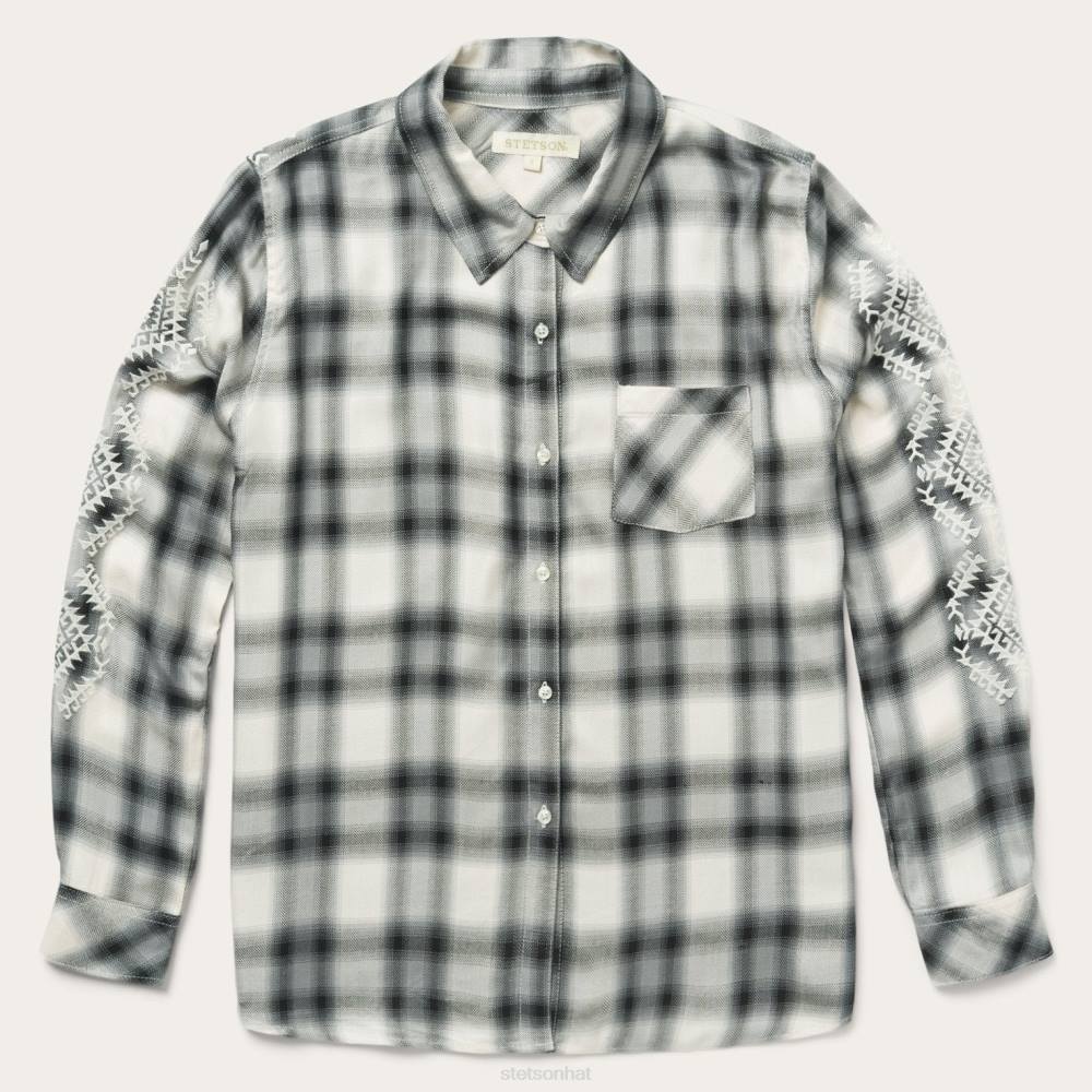 Stetson Smokey Ombre Plaid Rayon Twill Shirt Grey Women Apparel 00LX453