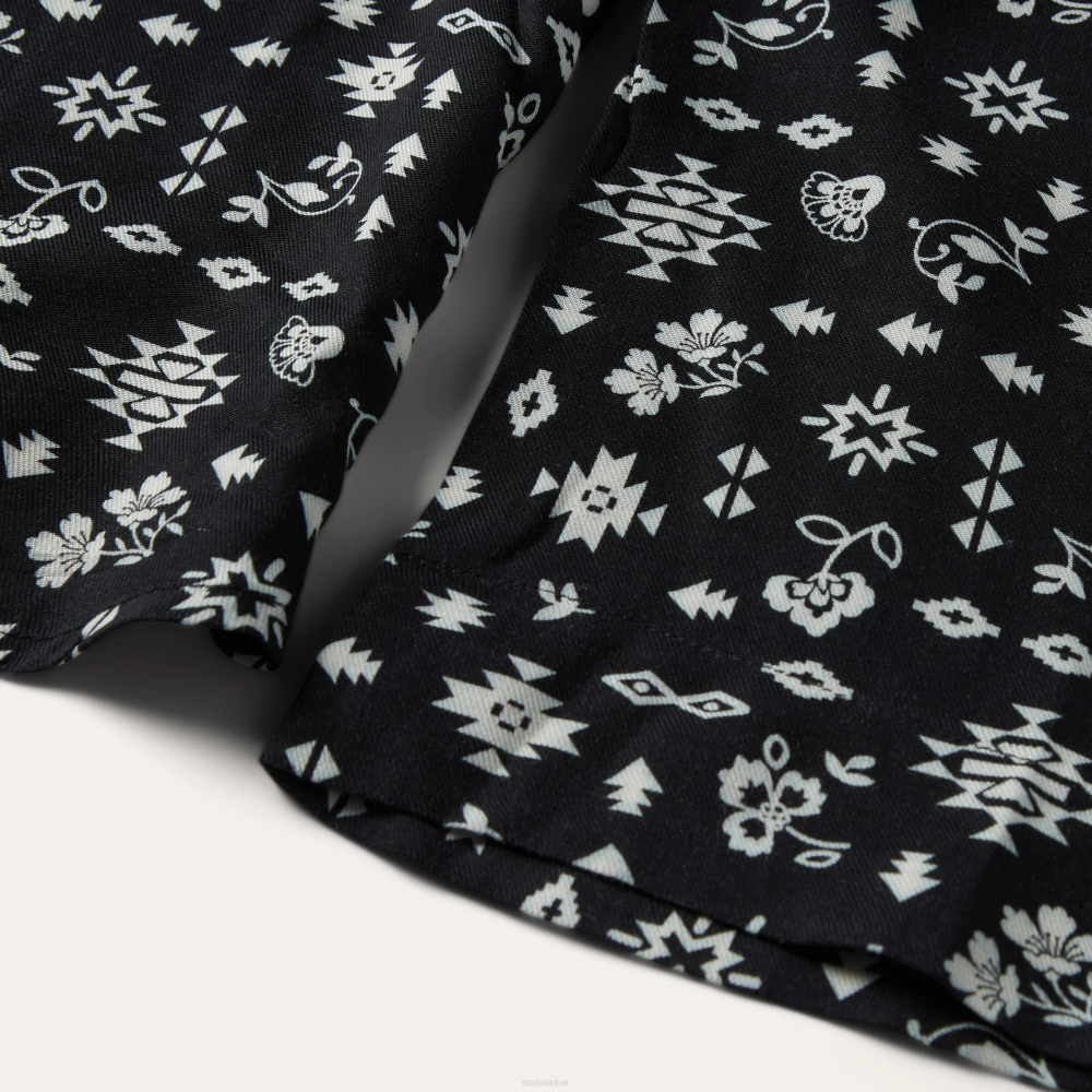 Stetson Southwestern Ditzy Print Rayon Twill Blouse Black Women Apparel 00LX442