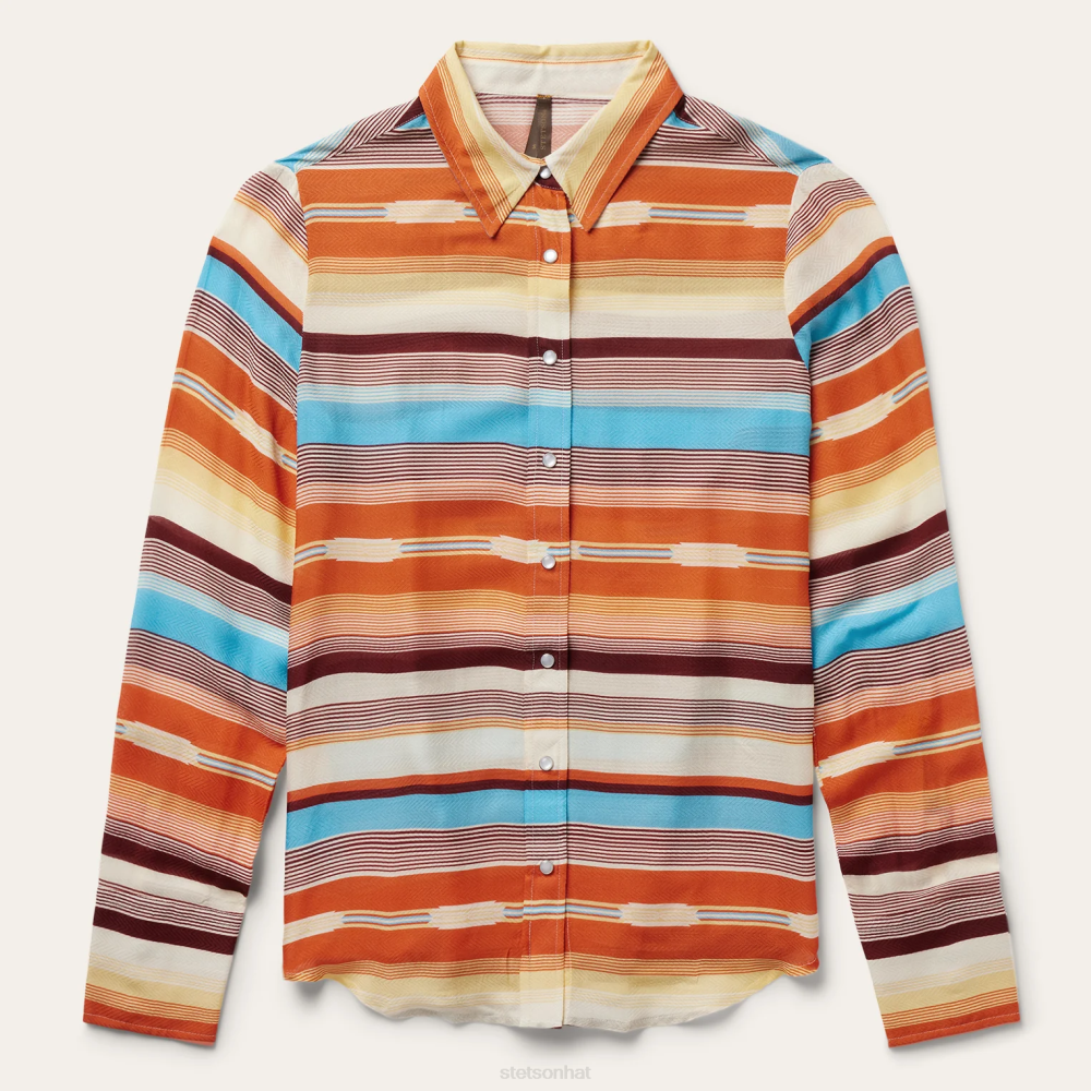 Stetson Sunset Serape Print Rayon Herringbone Western Shirt Multi Women Apparel 00LX435