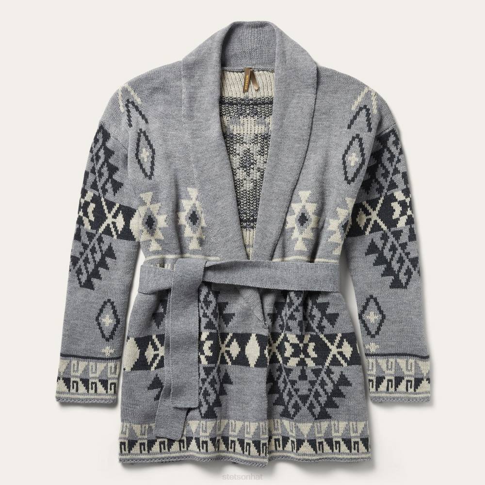 Stetson Chunky Knit Tie Sweater Grey Women Apparel 00LX543