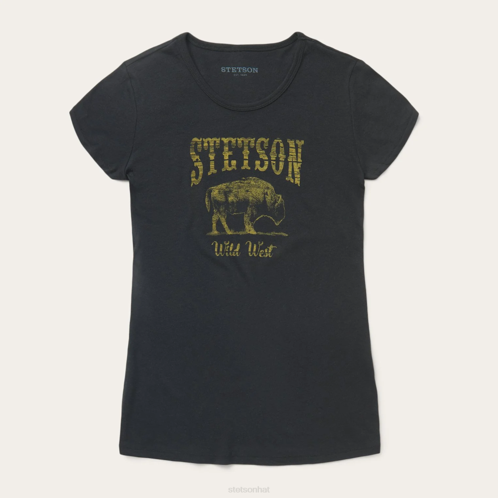 Stetson Bison Graphic Tee Black Women Apparel 00LX482