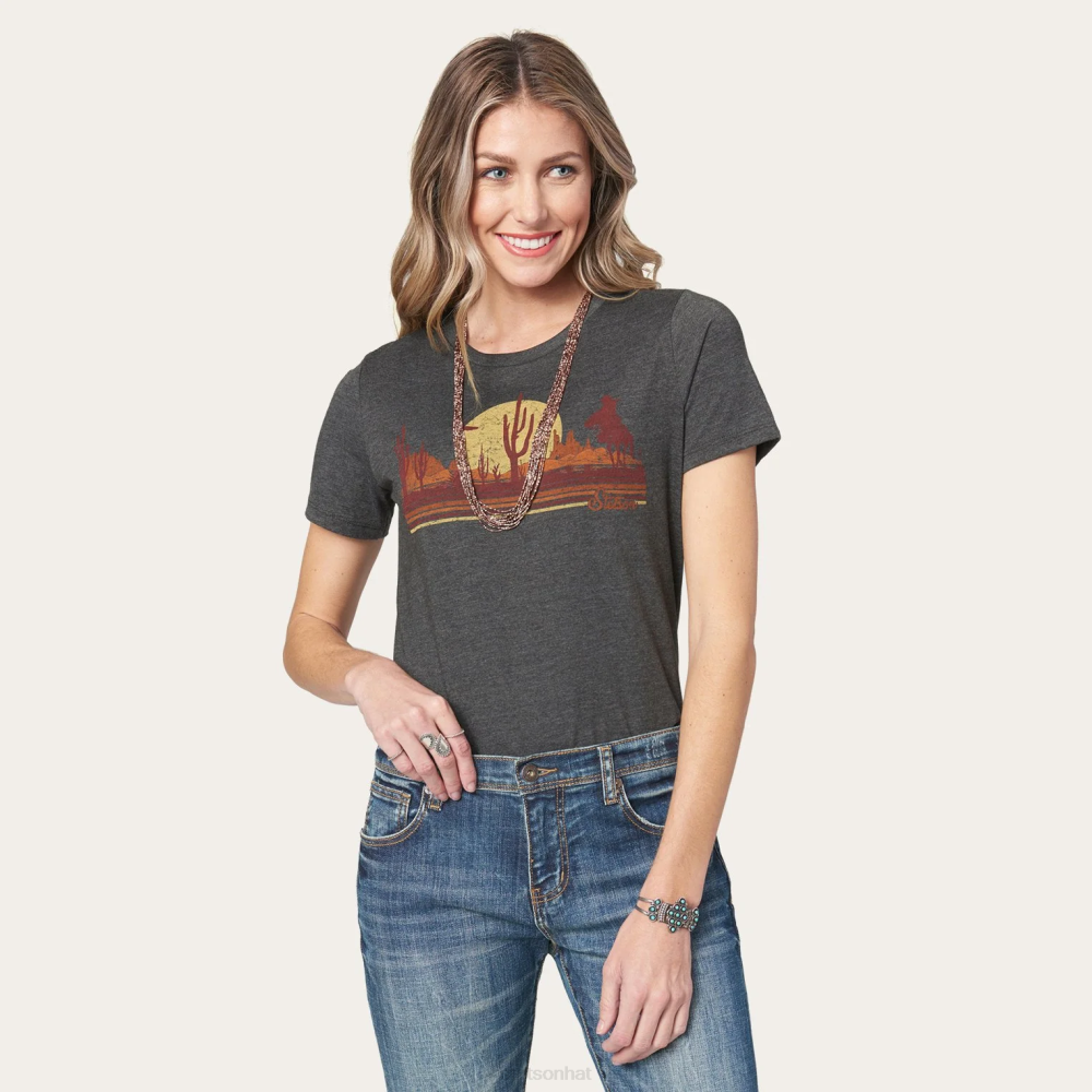 Stetson Riding Into The Sunset Graphic Tee Grey Women Apparel 00LX474