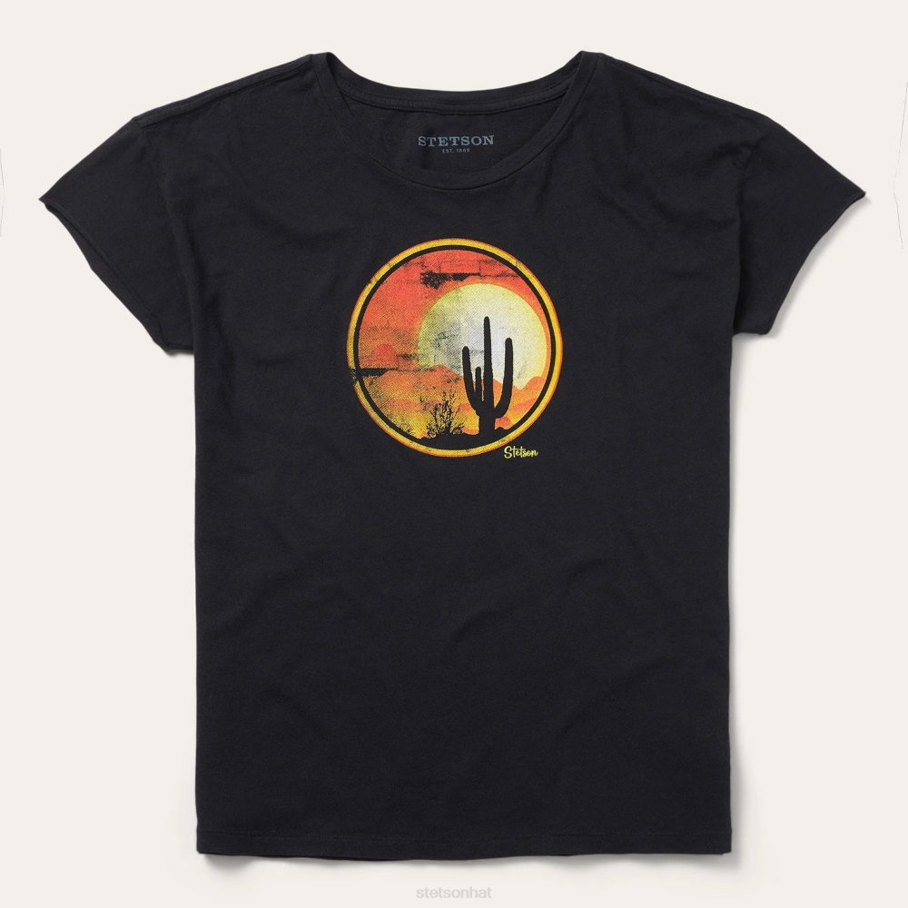 Stetson Sunset Saguaro Graphic Tee Black Women Apparel 00LX467
