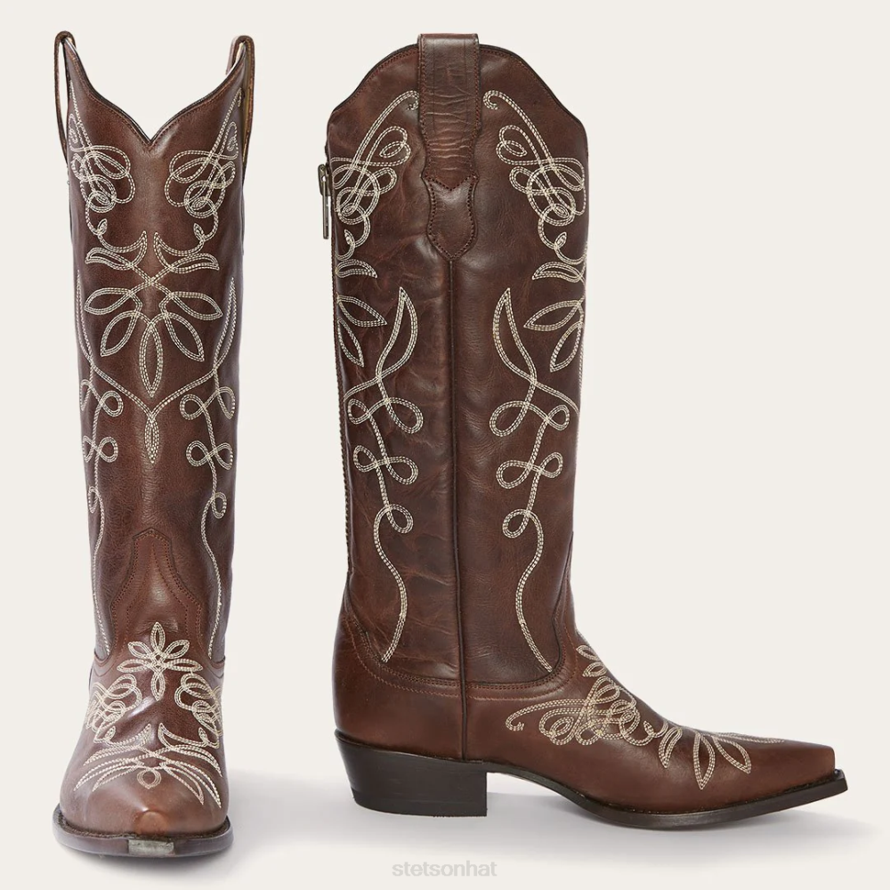 Stetson Adeline Burnished Back Zip Cowboy Boot Brown Women Footwear 00LX250