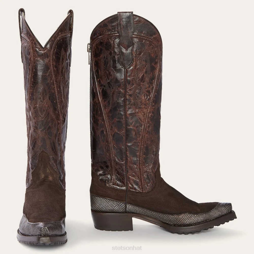 Stetson Dakota Suede & Teju Cowboy Boot Brown Women Footwear 00LX252