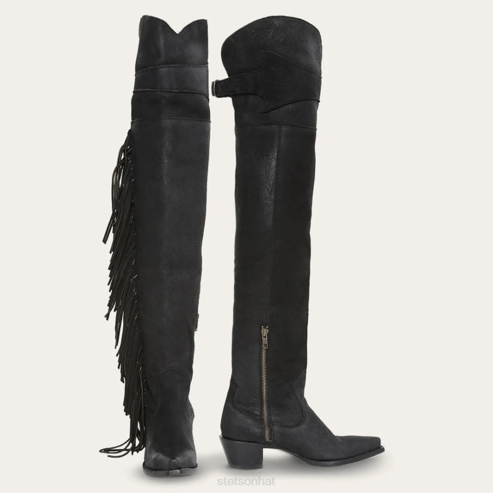 Stetson Fringe Over-The-Knee Leather Boot Black Women Footwear 00LX266