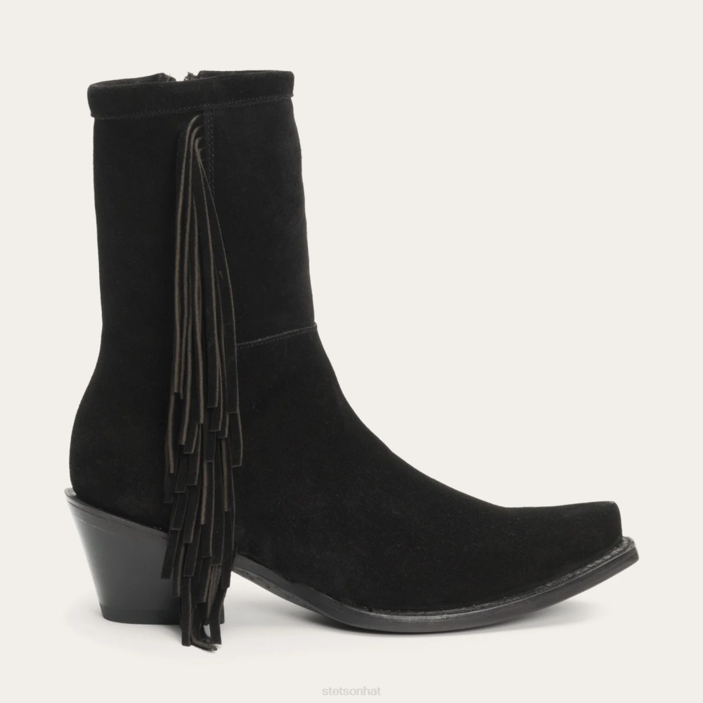 Stetson Halle Suede Fringe Side Zip Boot Black Women Footwear 00LX255