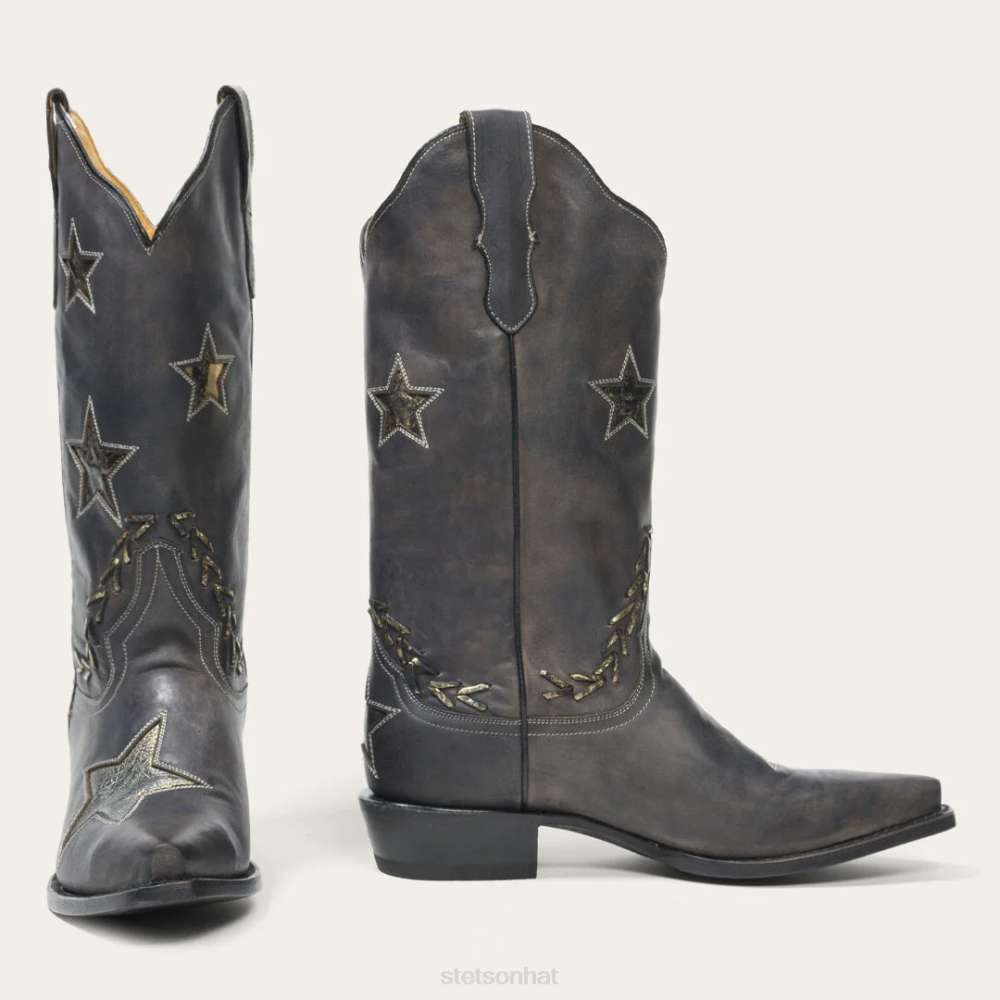 Stetson Star Distressed Cowboy Boot Black Women Footwear 00LX251