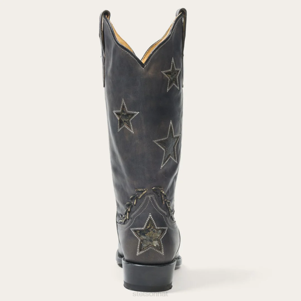 Stetson Star Distressed Cowboy Boot Black Women Footwear 00LX251